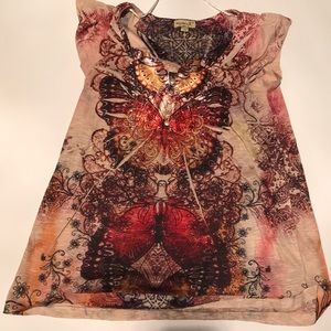 One world butterfly flowy BoHo top S